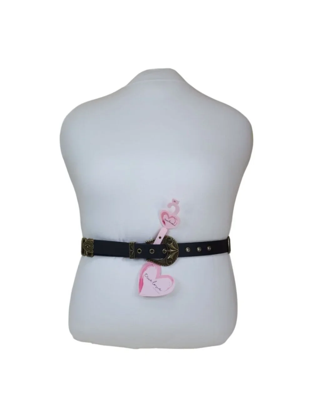 True Love Accessories Black Belt Brass Accents With Heart Buckle Medium 42 1/2